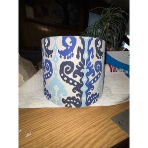 Ikat Pattern Drum Lampshade Blue White Beige Fabric Accent Decor